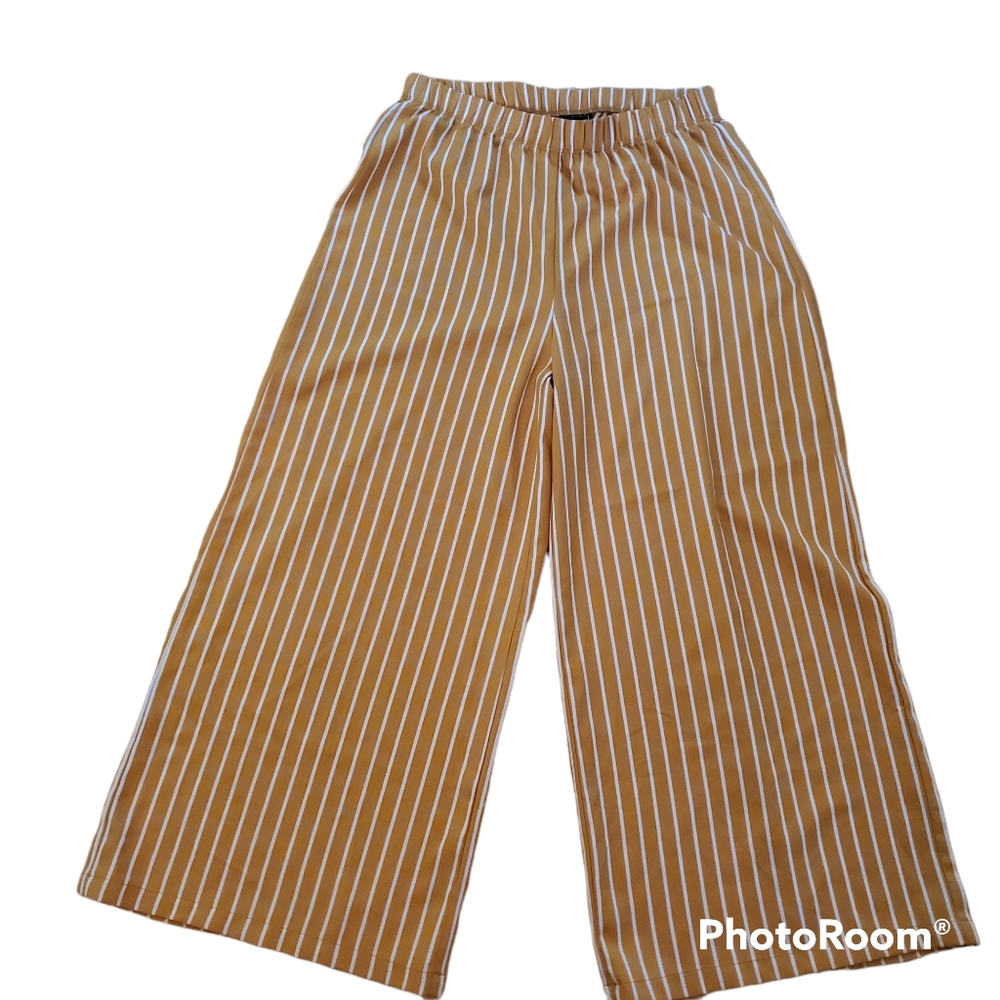 Polly & Esther Tan Striped Wide Leg Pants